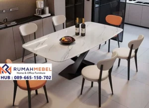 Meja Makan Marmer Putih Rangka Besi Premium