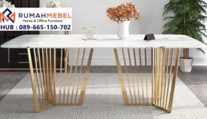 Meja Marmer Luxury Kaki Stainless Gold Jeruji