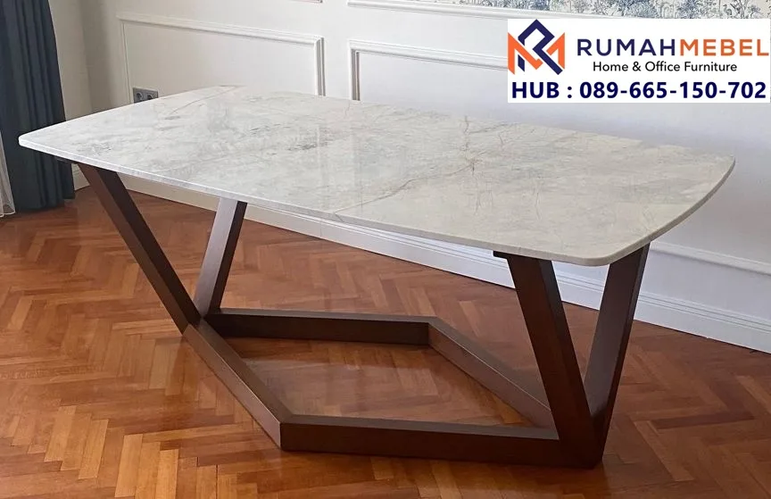 Meja Marmer Minimalis Kaki Kayu Solid