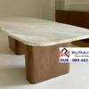Meja Marmer Oval Statuario Kayu Solid