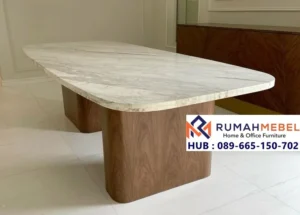 Meja Marmer Oval Statuario Kayu Solid