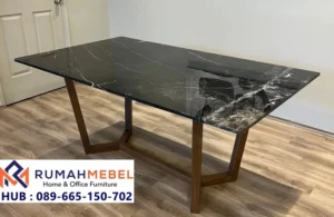 Meja Minimalis Top Marmer Eksklusif Kayu Solid