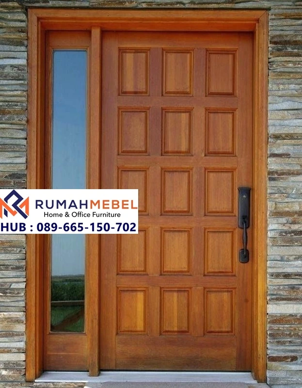 Pintu Utama Jati Panel Kotak Kaca Samping
