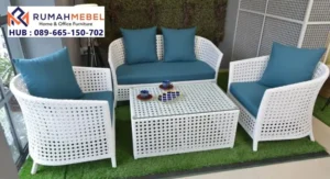 Set Kursi Rotan Anyaman Putih Minimalis