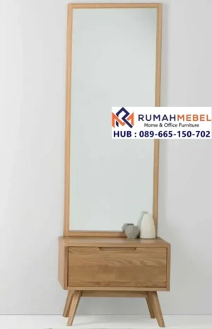 Cermin Kayu Natural Laci Penyimpanan Japandi