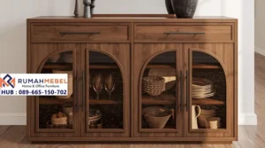 Kabinet Credenza Kaca Lengkung Kayu Solid