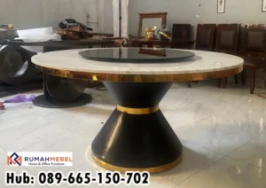 Meja Makan Marmer Bulat Dengan Putaran Kaca Berkualitas