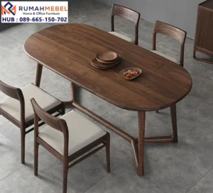 Jual Set Meja Makan Jati Walnut Oval