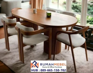 Jual Set Meja Makan Oval Jati Minimalis
