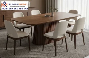 Jual Set Meja Makan Oval Kaki Slatted