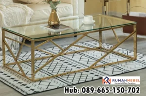 Coffee Table Permukaan Kaca Rangka Stainless