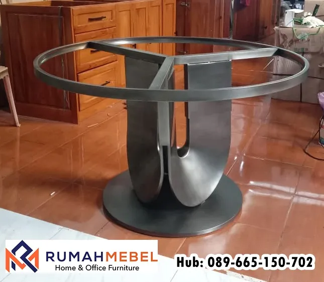 Kaki Meja Stainless Hairline Black Doff Bulat Elegan
