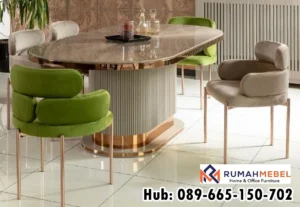 Meja Makan Marmer Bulat 6 Kursi Elegan
