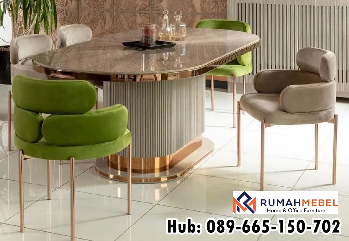 Meja Makan Marmer Bulat 6 Kursi Elegan