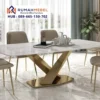 Meja Makan Marmer Kaki Silang Gold