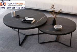 Meja Marmer Lingkar Onyx Estetik Duo