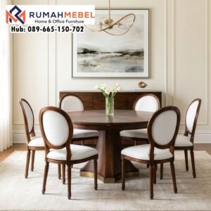 Set Meja Makan Bundar - 6 Kursi Minimalis