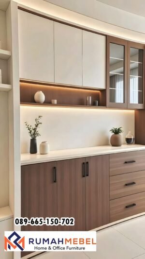 Kitchen Set Minimalis Modern – Kombinasi Wood Grain & Cream