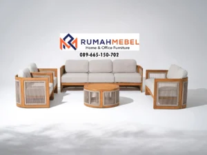 Set Sofa Tamu Jati Kombinasi Anyaman Rotan