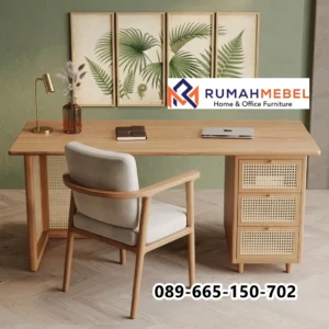 Meja Belajar Unik Kombinasi Rotan