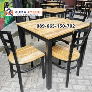 Set Meja Cafe Industrial Kayu Besi 4 Kursi