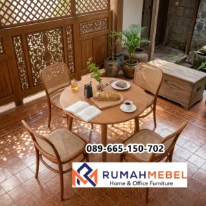 Set Meja Makan Cafe Bundar Rotan Premium 4 Kursi
