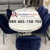 Set Meja Makan Marmer Oval 6 Kursi Navy Luxury