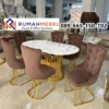 Set Meja Makan Marmer Oval Kursi Coklat