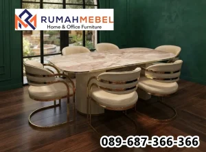 Jual Set Meja Makan Modern Banten dengan Aksen Gold yang Mewah