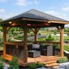 Gazebo Kayu Jati Modern Segi Empat Atap Lengkung