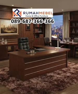 Meja Direktur Eksekutif Kayu Cokelat Tua L-Shape