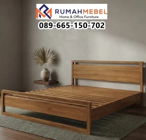 Dipan Kayu Jati Solid Headboard Minimalis