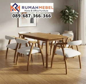 Meja Makan Kayu Solid Modern 6 Kursi Lengan