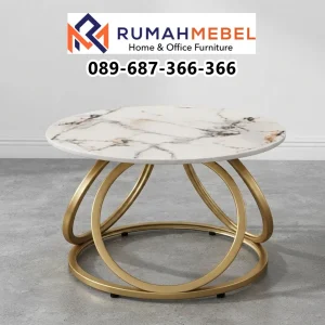 Meja Tamu Bundar Model Marmer Kaki Besi Gold